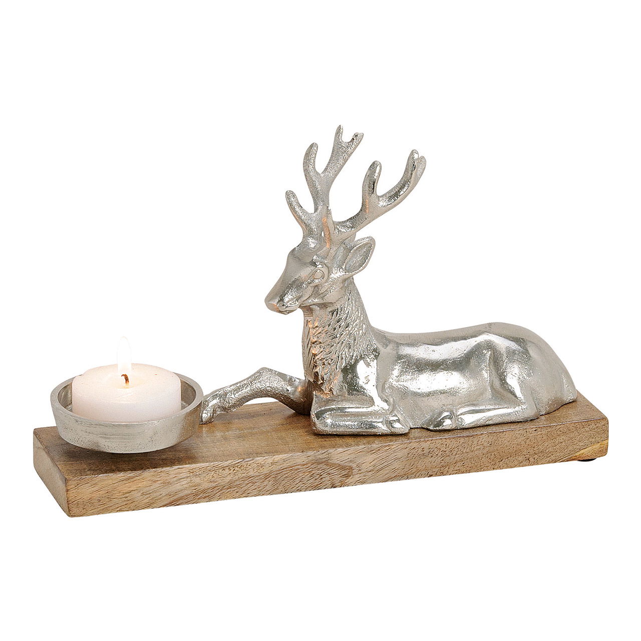 Kerzenhalter Hirsch Motiv aus Mangoholz, Metall Braun, silber (B/H/T) 30x17x8cm Geweih, Kerze, Hirsch, Wildtiere, Antilope