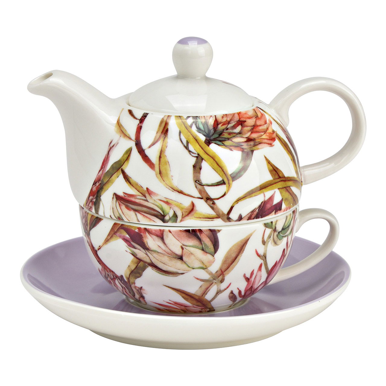 Teekannen Set Magnolie-Blumen Dekor 3-er Set, aus Porzellan lila (B/H/T) 15x16x15cm 400ml/250ml Teekannen Set Magnolie-Blumen Dekor 3-er Set, aus Porzellan lila (B/H/T) 15x16x15cm 400ml/250ml