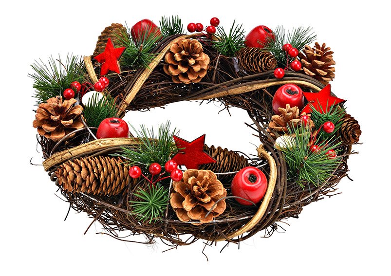 Ghirlanda natalizia in legno, plastica marrone, verde, rossa (L/H/D) 34x34x9cm