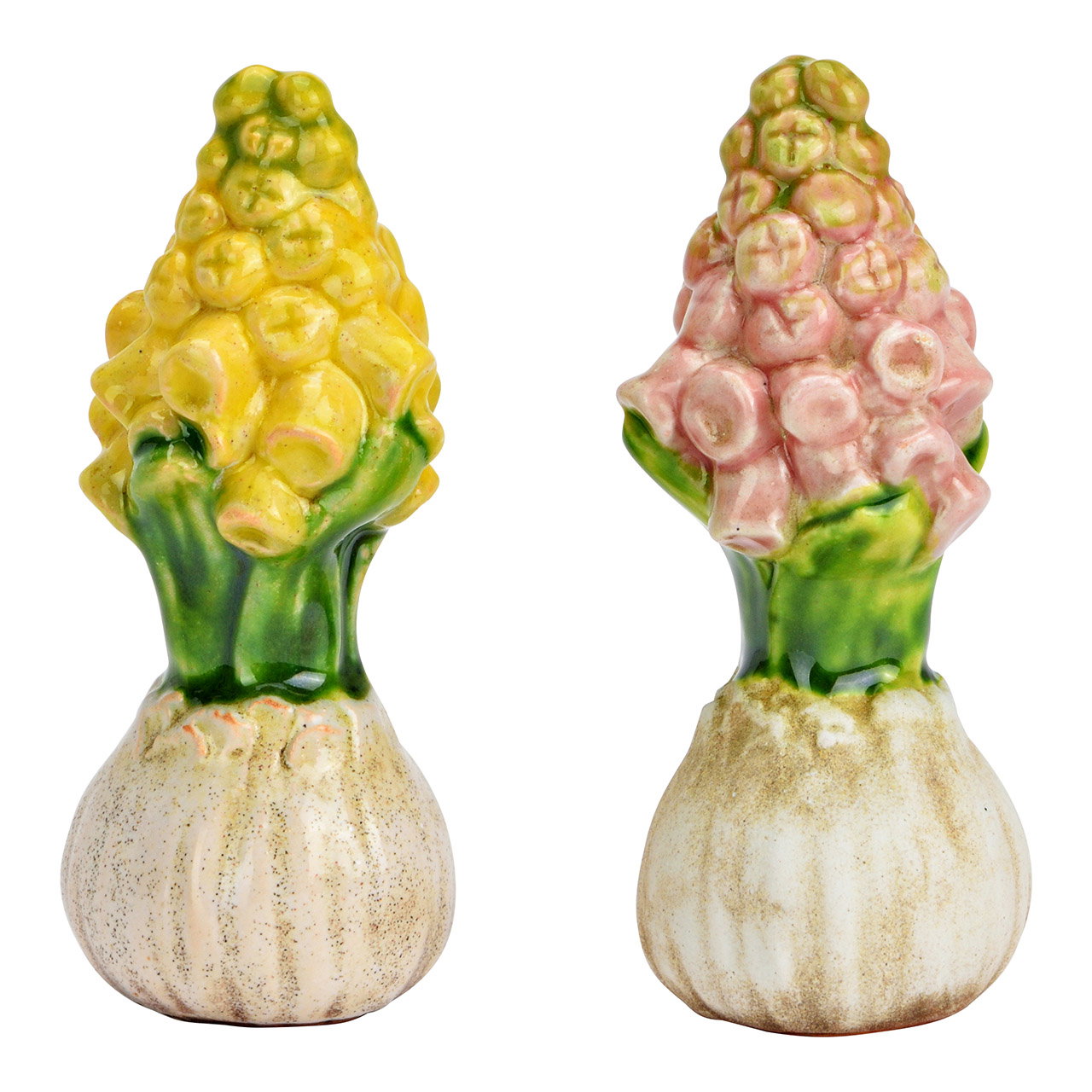 Fiore giacinti a bulbo in gres, doppio, giallo/rosa (L/H/D) 4x11x4cm Kirschlauch, Kunstpflanze, Kunstgemüse, Porzellankeramik, Pastellfarben