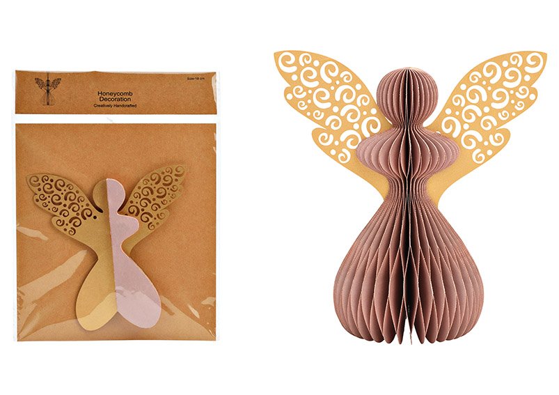 Weihnachtshänger Honeycomb Engel aus Papier/Pappe, Altrosa (B/H/T) 18x19x12cm