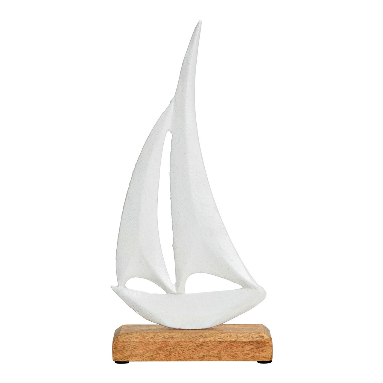 Sailboat stand on mango wood base made of white metal (W/H/D) 13x27x5cm