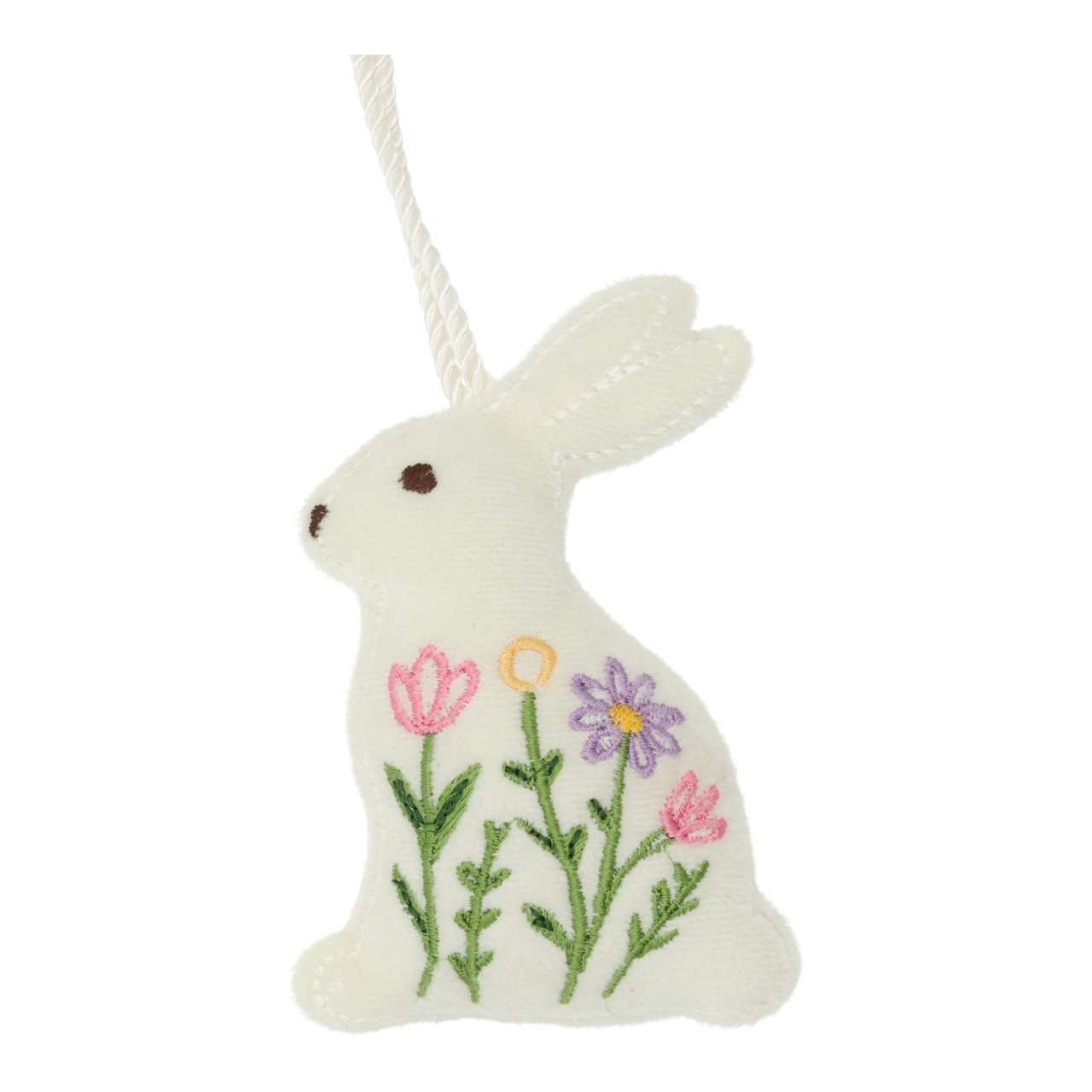 Hanger konijn van textiel wit (B/H/D) 8x12x3cm Hase Anhänger, Embroidery, Blumenmotiv, Kuschelanhänger, Weiß