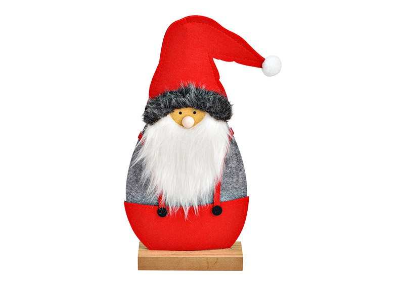 Kerstman op houten voet van vilt rood (B/H/D) 16x34x5cm