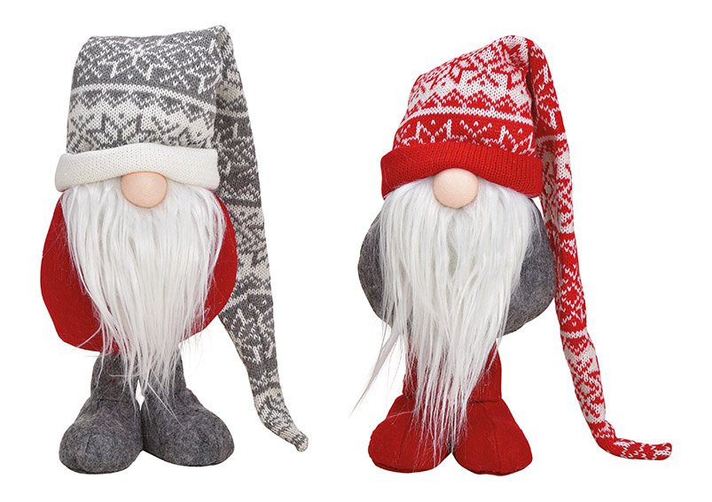 Gnome made of textile gray, red (w / h / d) 13x27x13cm