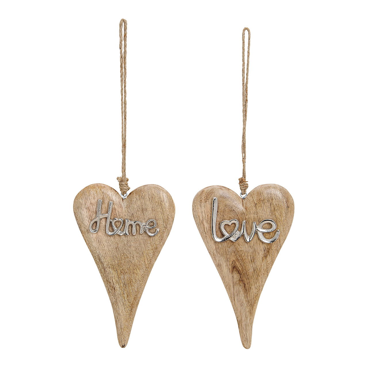 Hanger heart, with home, love, mango wood, metal, brown color, 2 asst, 16x26x2cm