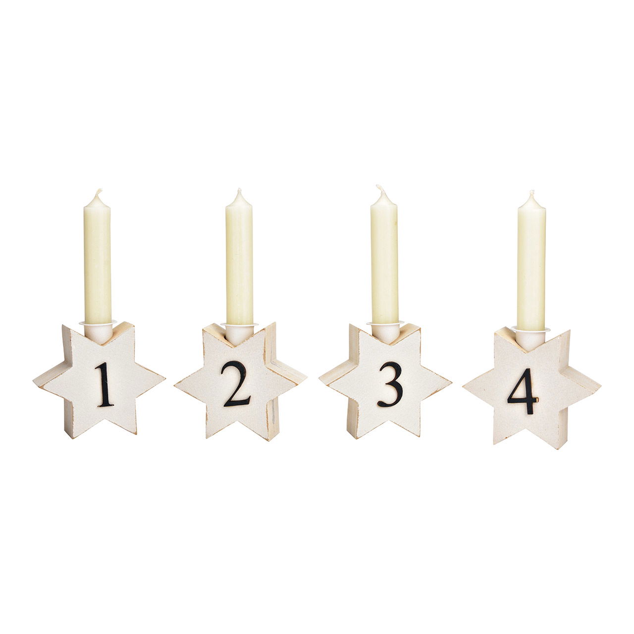 Advent decoratie ster 11x9x4cm set van 4, gemaakt van hout wit (B/H/D) 43x9x4cm