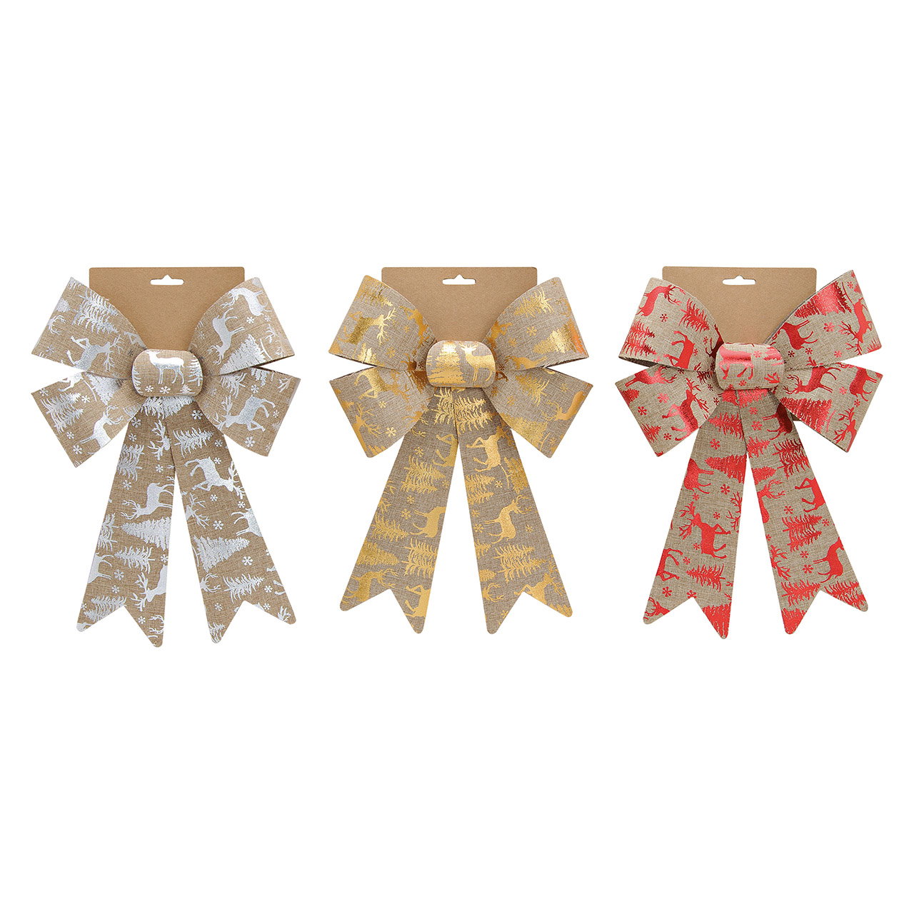 Ruban cadeau Motif cerf, en plastique Beige 3 fois, (L/H/P) 26x40x7cm Geschenkbänder, Schleife, Dekorband, Winterdeko, Muster: Tiere