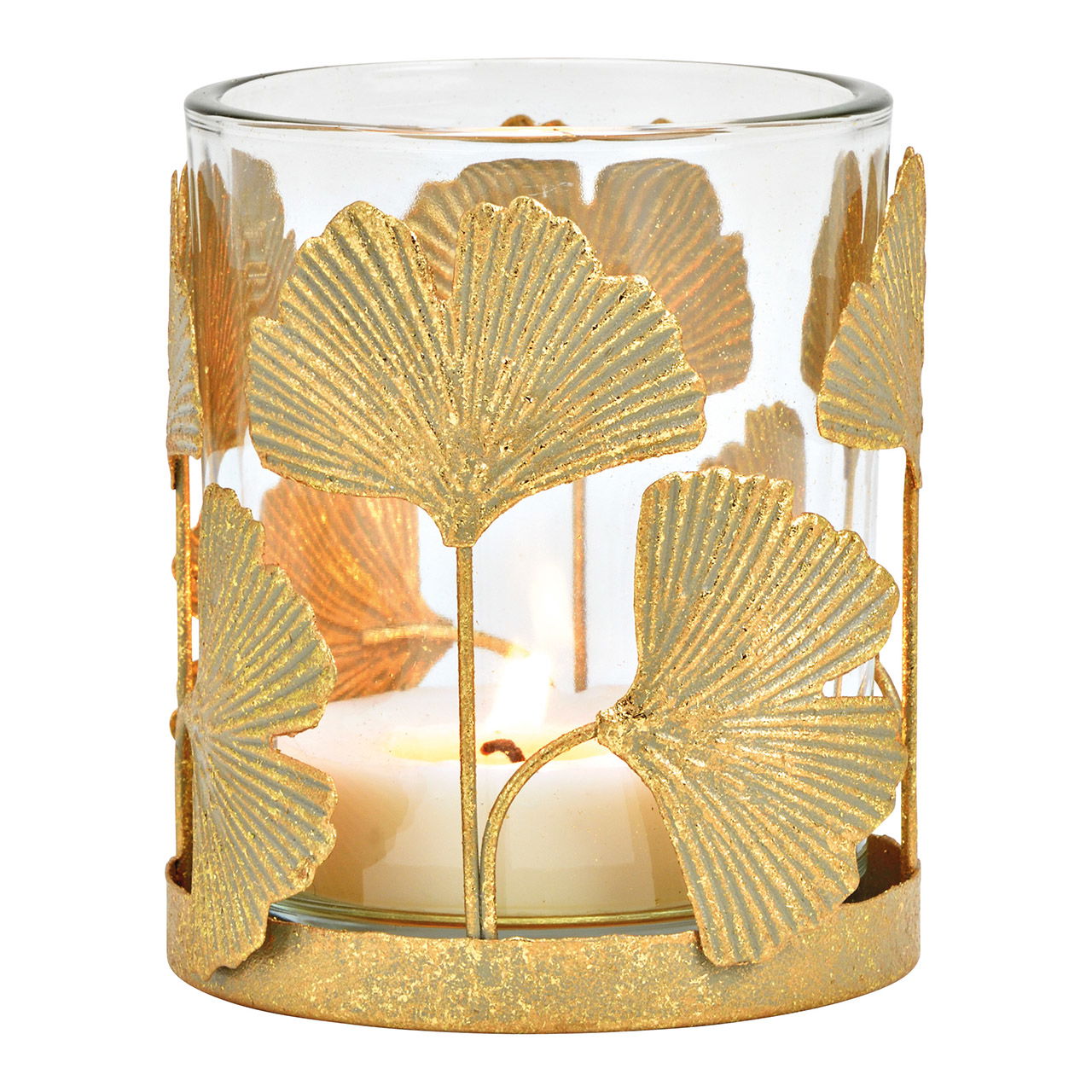 Ginkgo lantern made of metal/glass gold (W/H/D) 8x9x8cm