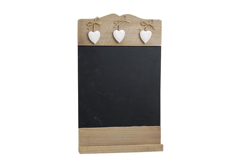 Blackboard wood f. hanging w. 3 hearts 24x38cm