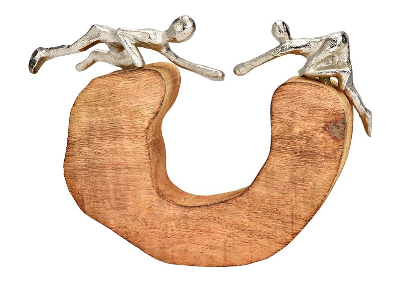Sculpture de présentation en bois de manguier, métal Personnages naturels (L/H/P) 26x20x5cm