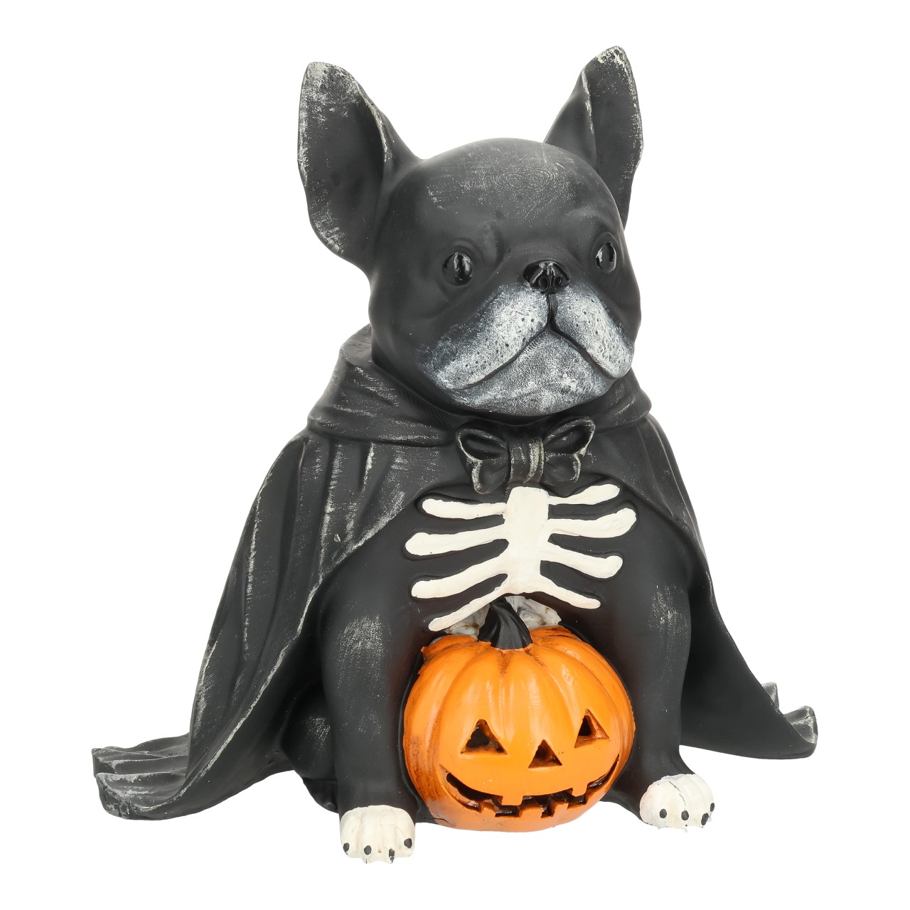 Hund mit LED Kürbis aus Poly Schwarz (B/H/T) 20x20x15cm Tier, Hund, Säugetier, Haustier