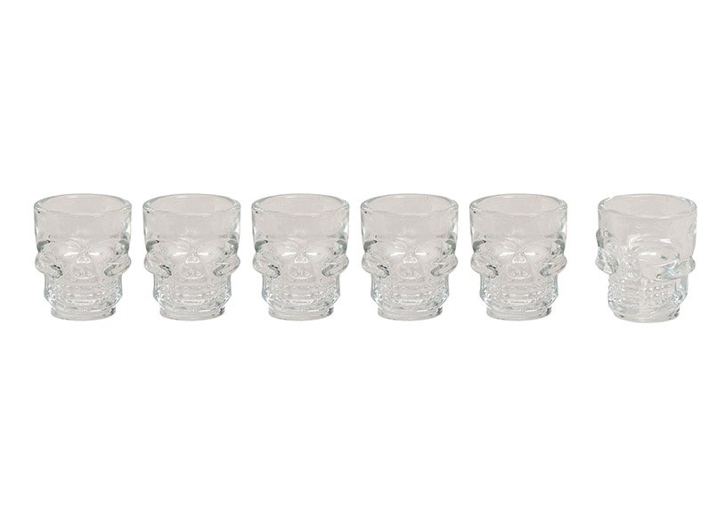 Shotglas set van 6 doodshoofden gemaakt van glas, B5 x D4 x H6 cm