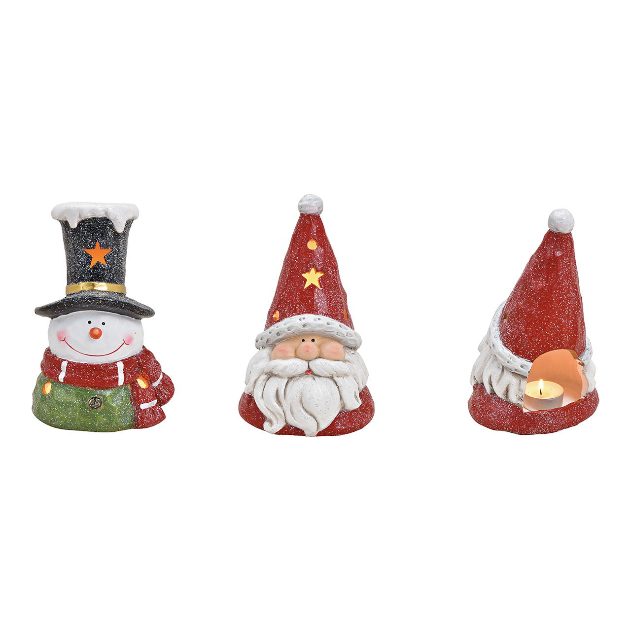 Lantern Santa Claus, snowman made of clay colorful with glitter 2-fold, (W/H/D) 13x20x11cm 14x21x11cm Lantern Santa Claus, snowman made of clay colorful with glitter 2-fold, (W/H/D) 13x20x11cm 14x21x11cm