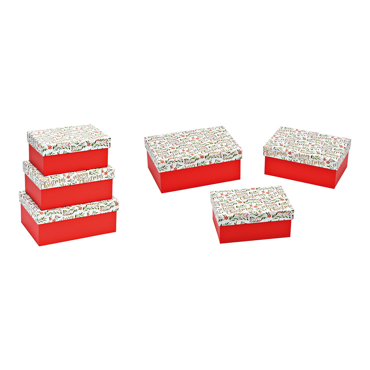 Set di 3 scatole regalo Buon Natale, decorazioni a forma di foglia, in carta/cartone rosso (L/H/D) 21x8x14cm, 19x8x13cm, 17x7x11cm Kiste