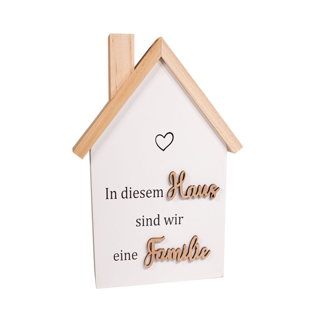 Dekohaus mit Schrift Familie, Holz, 15x3x22cm, 1 Stck, natur-weiss