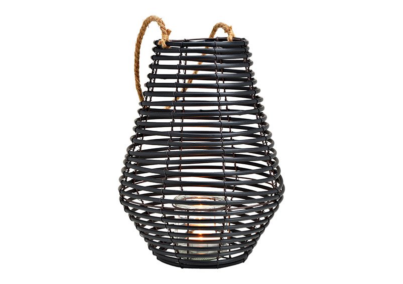 Lantern plastic, glass black, 30x40x30cm
