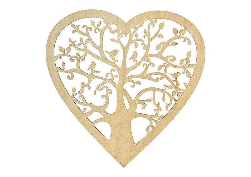 Wanddecoratie hart boom in hout natuur (w/h) 30x30cm