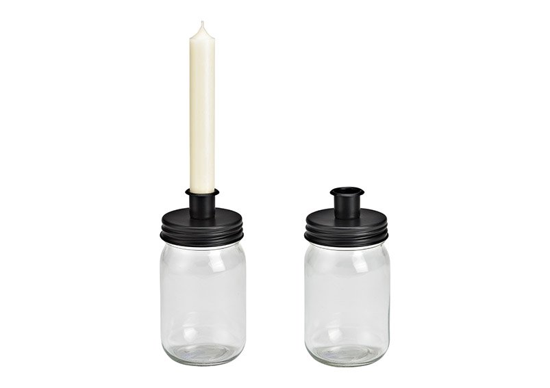 Candle holder metal / glass transparent (W/H/D) 7x15x7cm