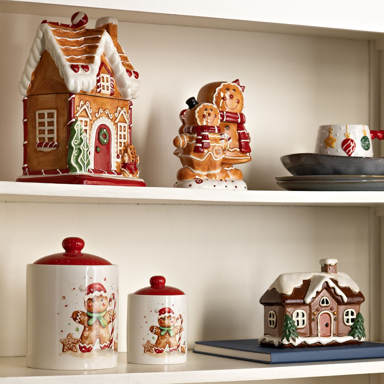 Dose Lebkuchen Figur aus Keramik bunt 2-fach, (B/H/T) 10x15x6cm Figur, Spielzeug, Essen, Süßigkeiten