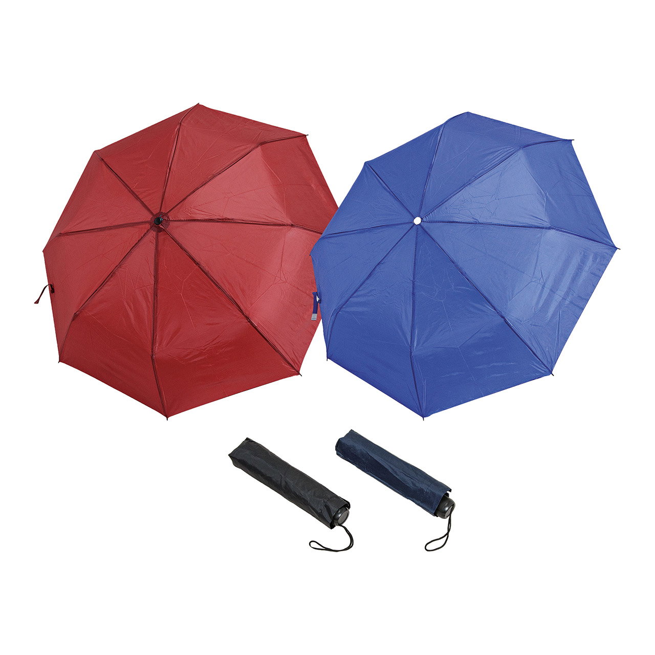 Regenschirm, Schirmset, Faltregenschirm?, Farben: rot/blau, Kompaktschirm