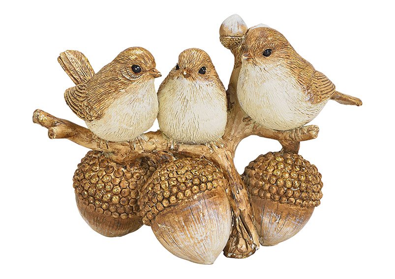 Bird group oak nut poly 14x10x8cm