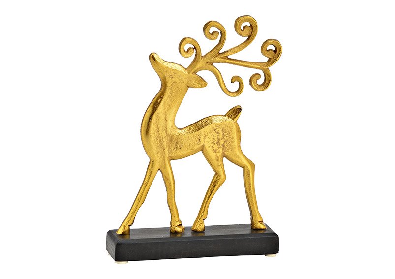 Deer on mango wood base of metal gold, black (W/H/D) 18x25x5cm