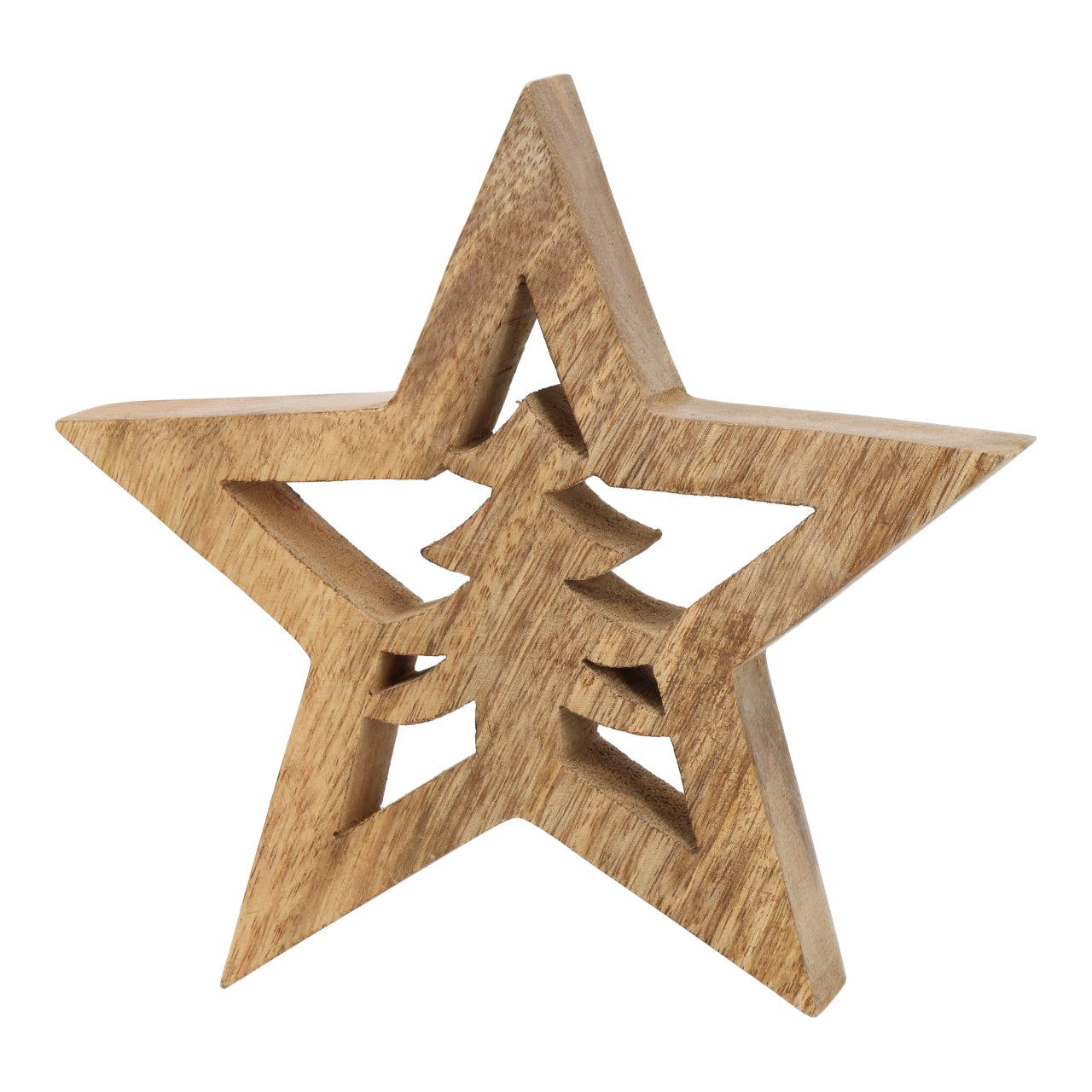 Étoile avec sapin en bois de manguier Vert (L/H/P) 19x18x4cm Sternsymbol, Symbol, Kreuz, Holz, Pflanze