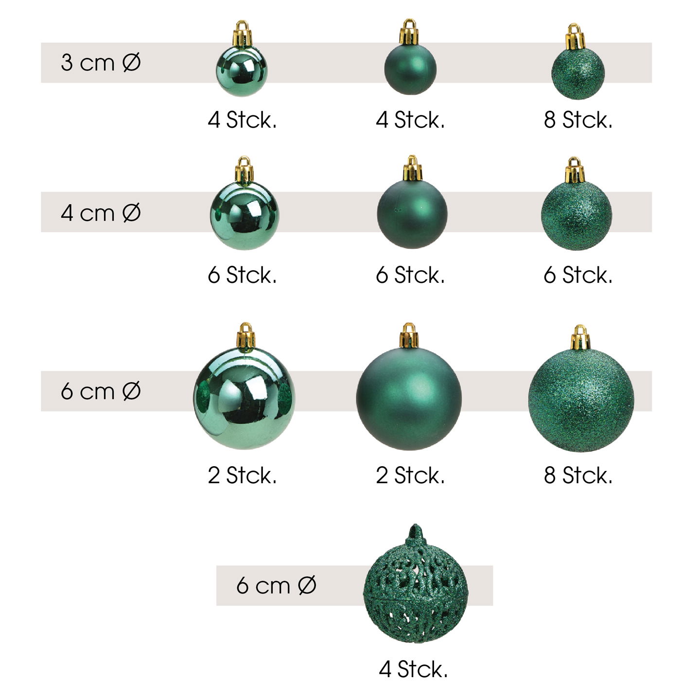 Set de boules de Noël en plastique Vert Set de 50 (L/H/P) 23x18x12cm Ø 3/4/6cm