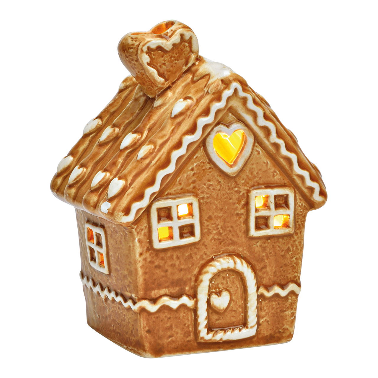 LED Lichthaus Lebkuchen aus Porzellan, Braun (B/H/T) 9x12x6cm