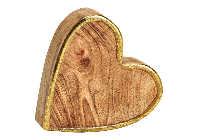 Herz mit Goldrand aus Mangoholz Natur (B/H/T) 10x10x4cm