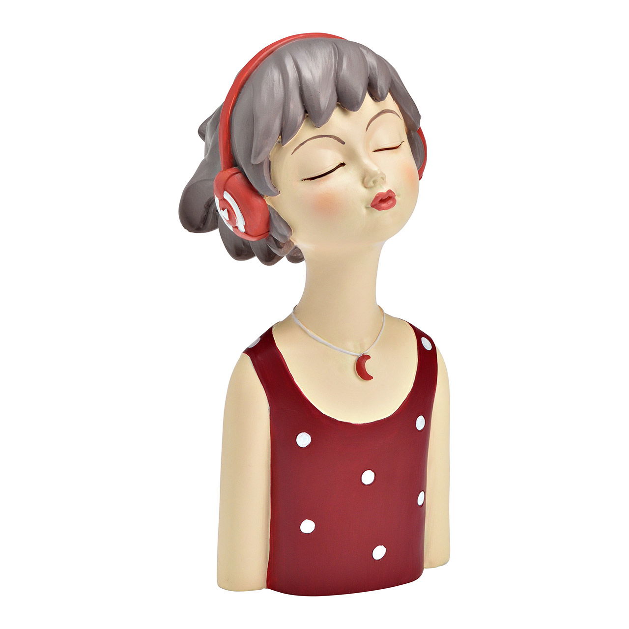 Figure woman with headphones made of poly red/grey (W/H/D) 11x24x11cm