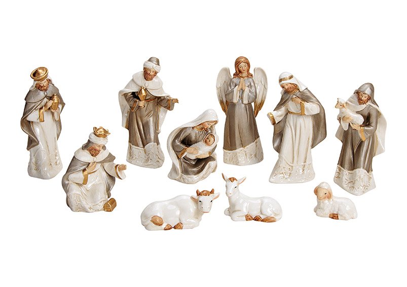 Set van porseleinen kerststal figuren beige, set van 10, 4-16cm