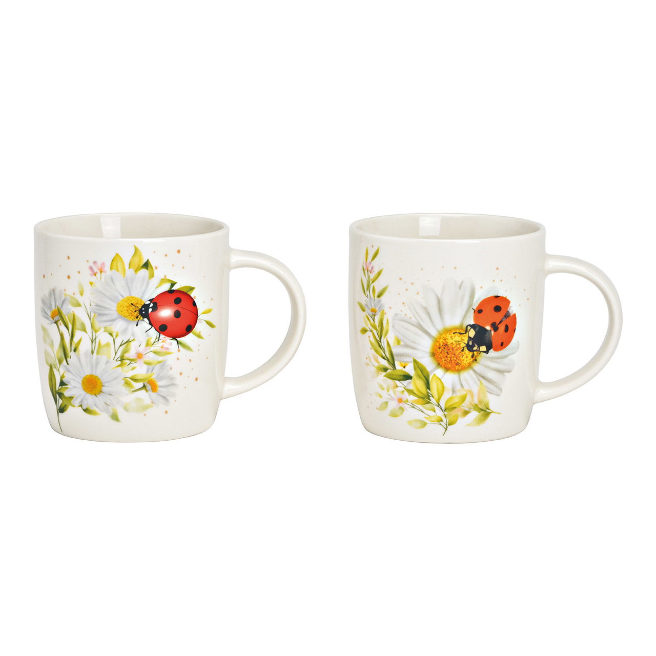 Taza decoración mariquita porcelana blanca 2 pliegues, (A/H/D) 12x9x9cm 350ml