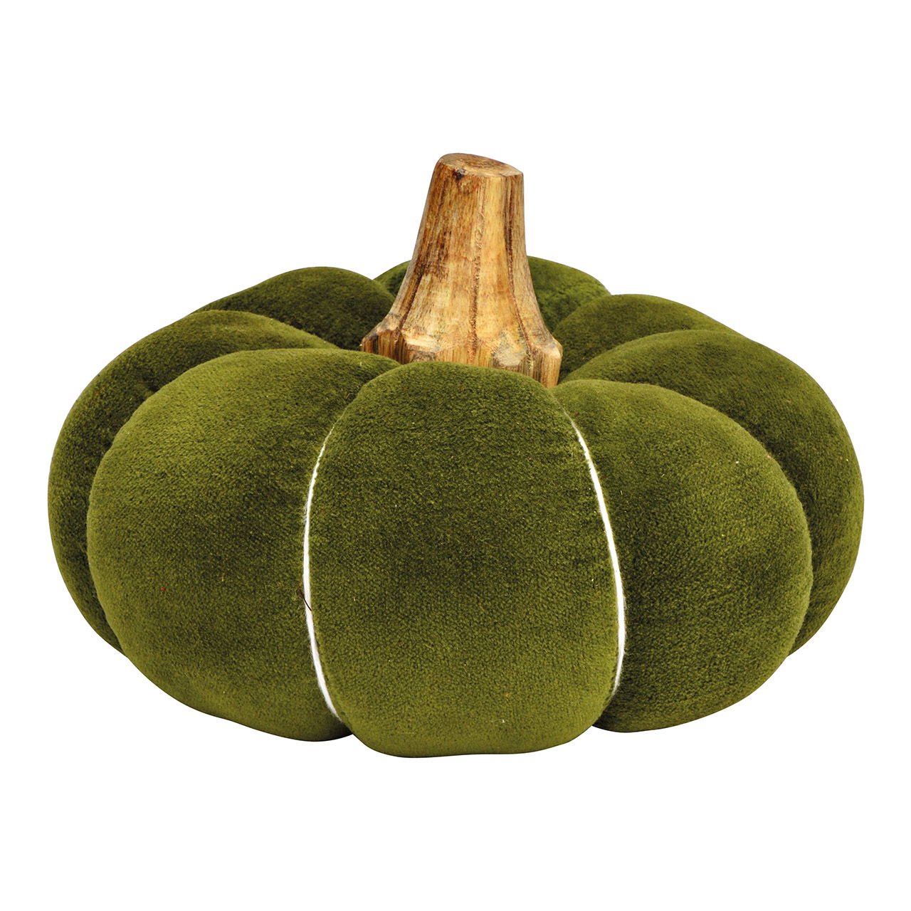 Pumpkin with mango wood stem made of green textile (W/H/D) 17x10x17cm