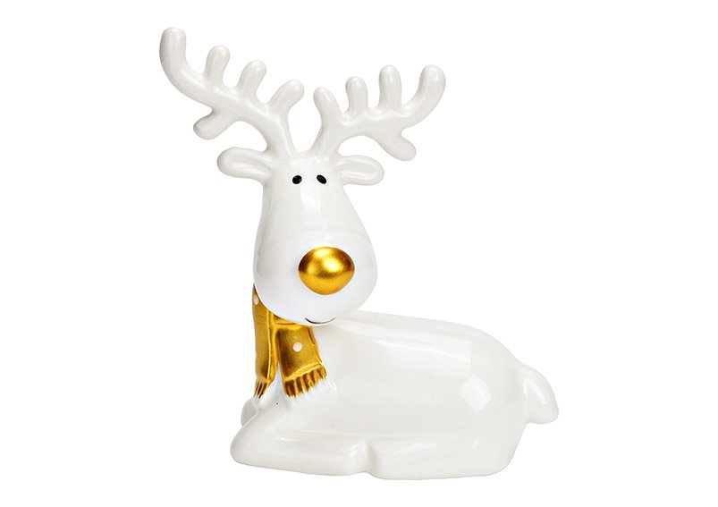 Elk lying ceramic white (W/H/D) 11x12x6cm