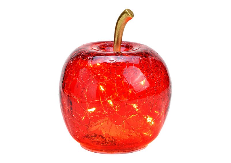 Pomme avec 10 LED et minuterie en verre Rouge (L/H/P) 11x12x11cm