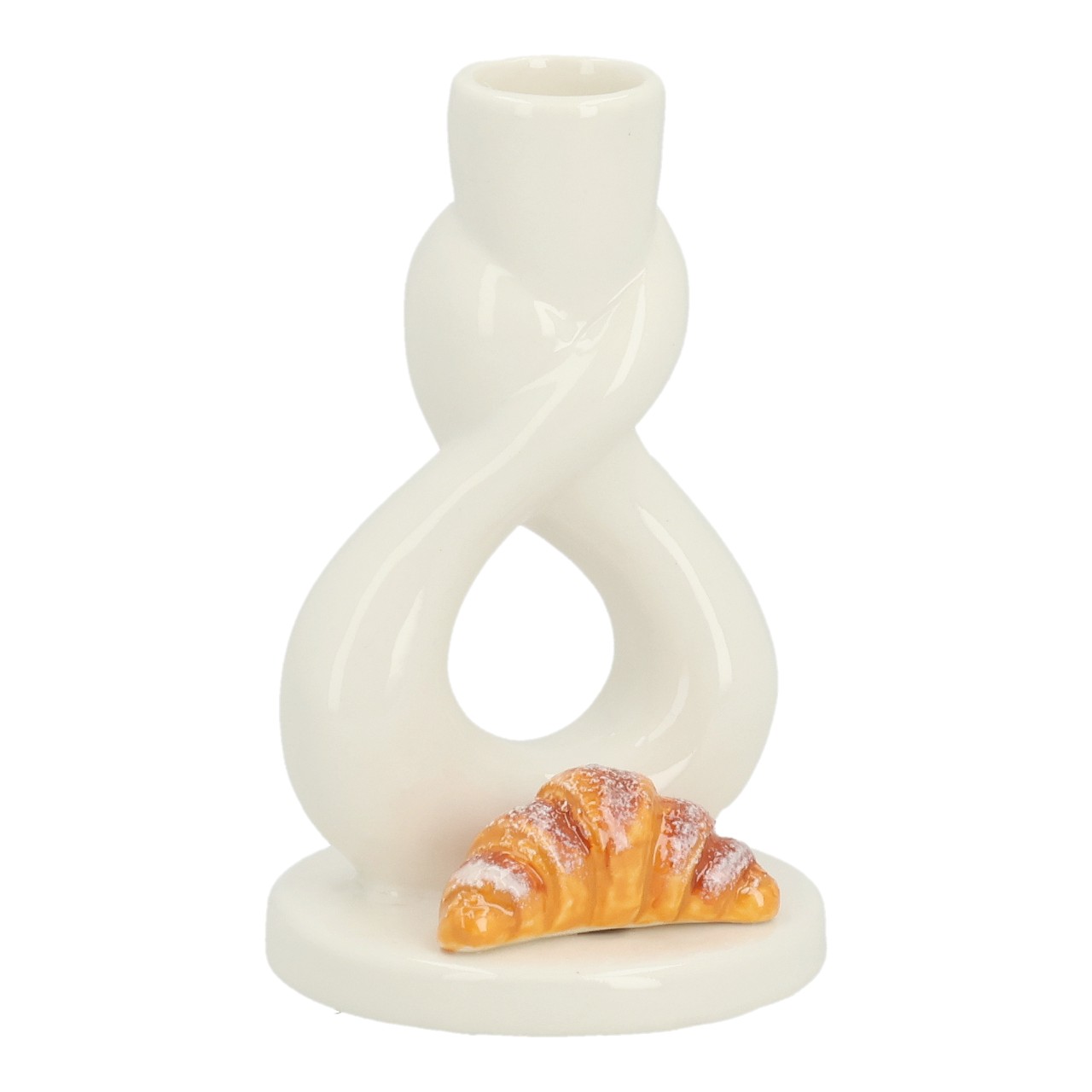 Kerzenhalter Croissant aus Porzellan Weiß (B/H/T) 8x138x8cm keramikfigur, gepolsterte form, weiße vase, croissant zubehör, dekoratives skulptur