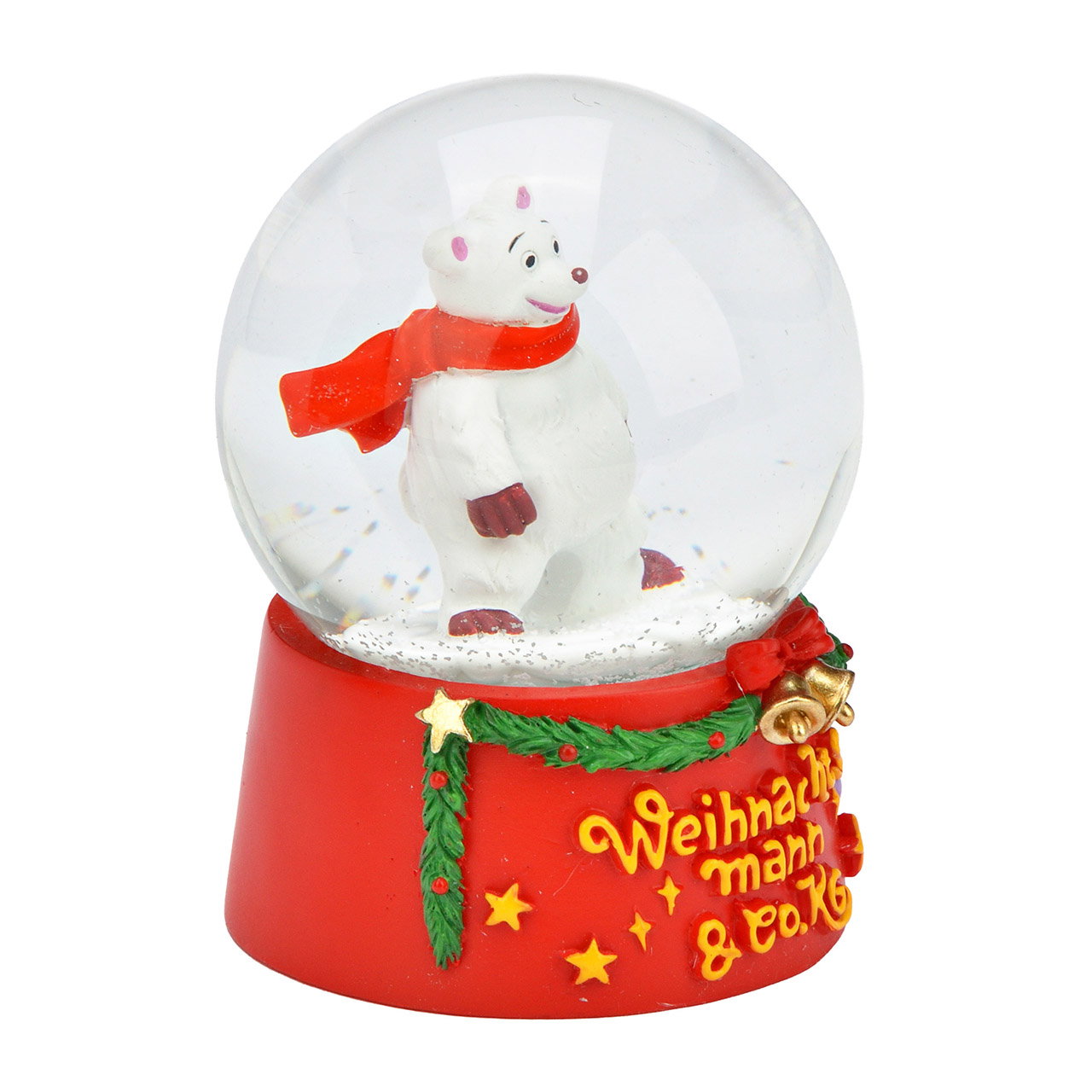 Weihnachtsfigur, Schneekugel, Polarfigur, Rot-schwarz, Standfigur, Schneekugel, Polar-Bär, Weihnachtsdekoration, Rot, Schnee