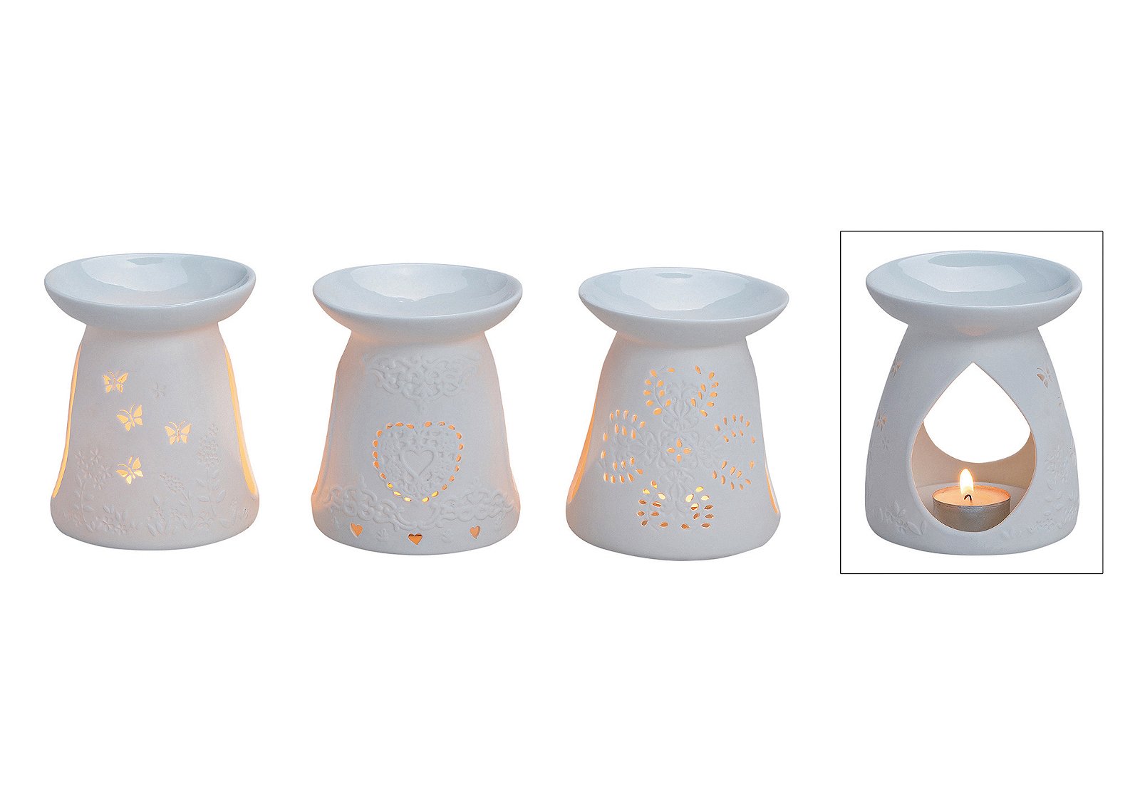 Lámpara de olor blanca de porcelana, 3 surtidas (A/H/D) 10,5x12,5x10 cm