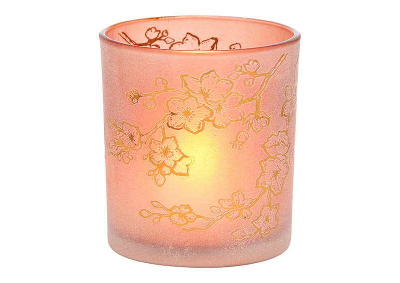 Windlicht Blumen Dekor aus Glas pink/rosa (B/H/T) 7x8x7cm