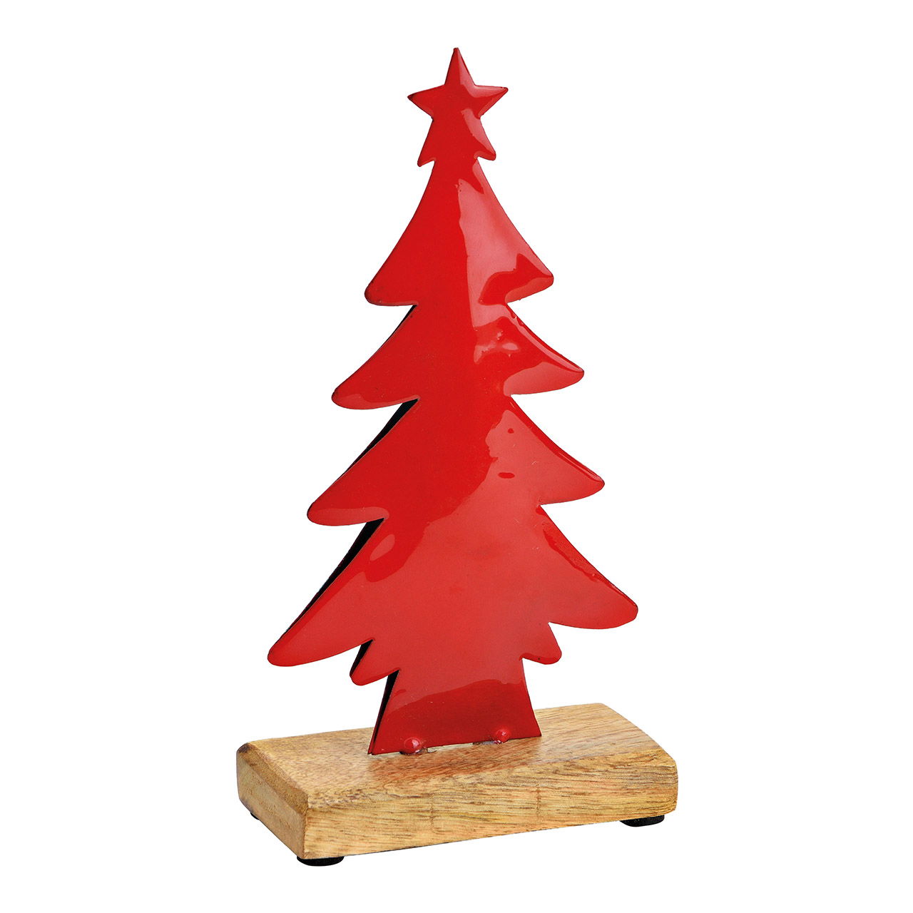 Aufsteller Tannenbaum auf Mangoholzsockel aus Metall rot (B/H/T) 10x20x5cm