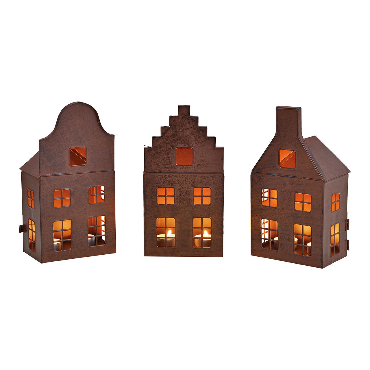 Windlicht Haus aus Metall, 3-fach, Braun (B/H/T) 13x25x10cm Windlicht Haus aus Metall, 3-fach, Braun (B/H/T) 13x25x10cm
