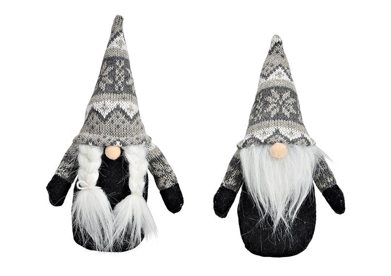 Gnome of textile grey 2-fold, (W/H/D) 12x21x7cm