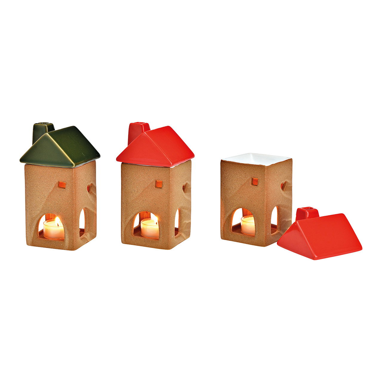Duftlampe, Windlicht Haus aus Keramik grün, rot 2-fach, (B/H/T) 8x15x8cm Duftlampe, Windlicht Haus aus Keramik grün, rot 2-fach, (B/H/T) 8x15x8cm