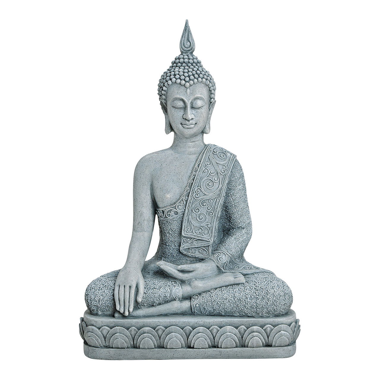 Bouddha assis sur un socle gris en poly, 39 cm