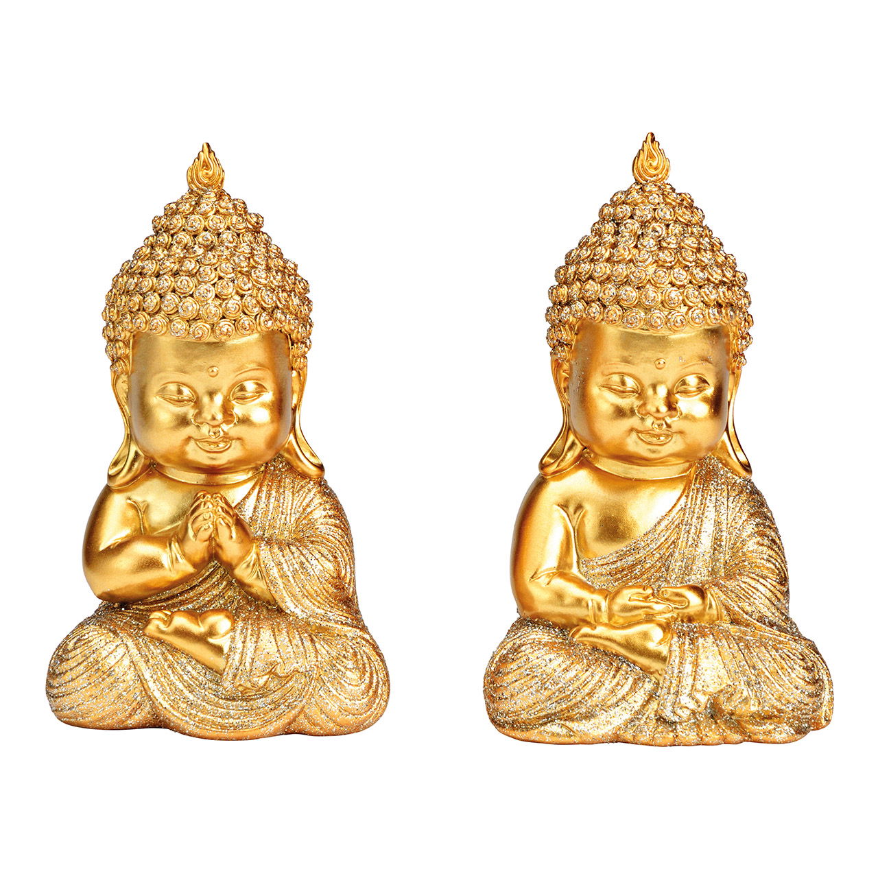 Buddha with glitter from poly gold 2-fold, (W/H/D) 7x11x6cm