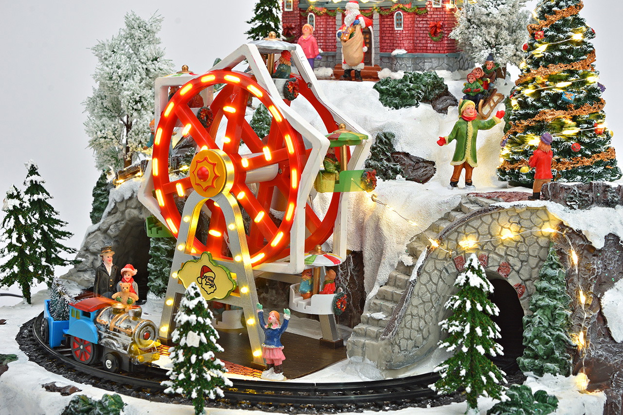 Weihnachtsdorf, Riesenrad, LED-Beleuchtung, Miniaturdekoration, Winterlandschaft