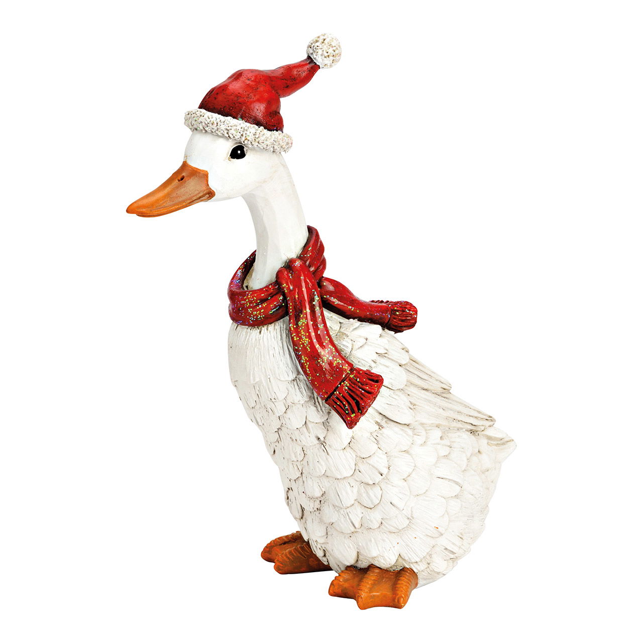 Christmas goose with hat and scarf made of white poly (W/H/D) 10x26x13cm