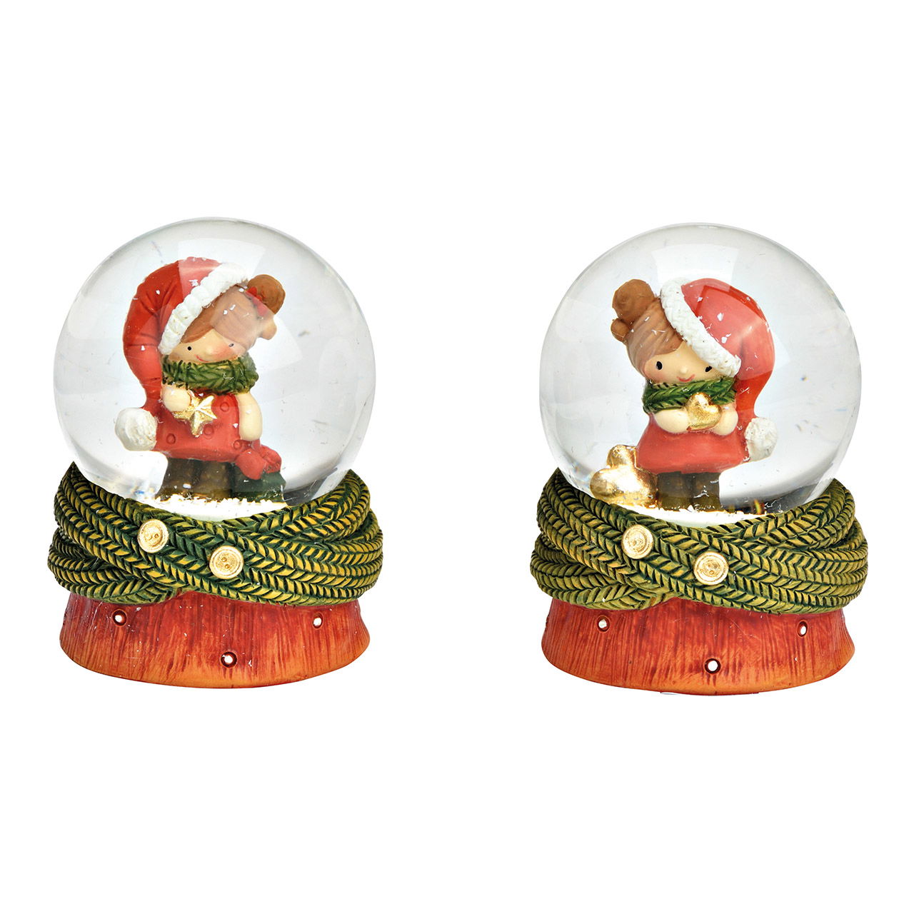 Schneekugel Winterkind aus Poly/Glas, 2-fach, Rot/Grün (B/H/T) 5x6x5cm